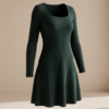 Old Navy Ribbed Knit Fit-and-Flare Dress – Forest Green, S