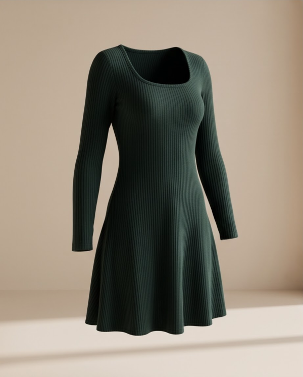 Old Navy Ribbed Knit Fit-and-Flare Dress – Forest Green, S