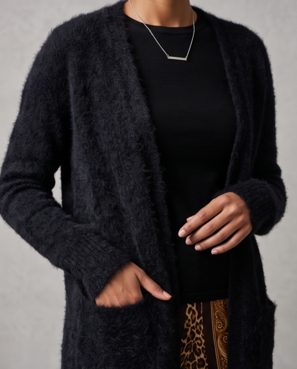 Primark Fluffy Knit Longline Cardigan with Pockets – Black, S