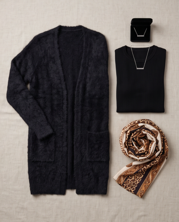 Primark Fluffy Knit Longline Cardigan with Pockets – Black, S