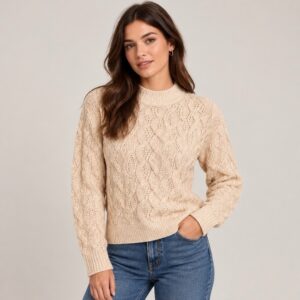 Primark Cable Knit Mock Neck Sweater – Beige/Cream, XS