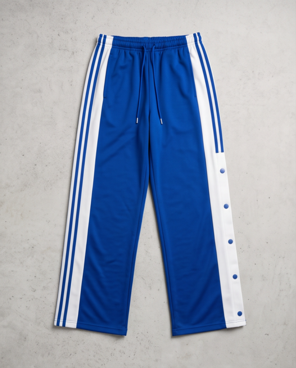 SHEIN Wide-Leg Track Pants with Snap-Button Sides – Royal Blue/White, M