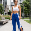 SHEIN Wide-Leg Track Pants with Snap-Button Sides – Royal Blue/White, M