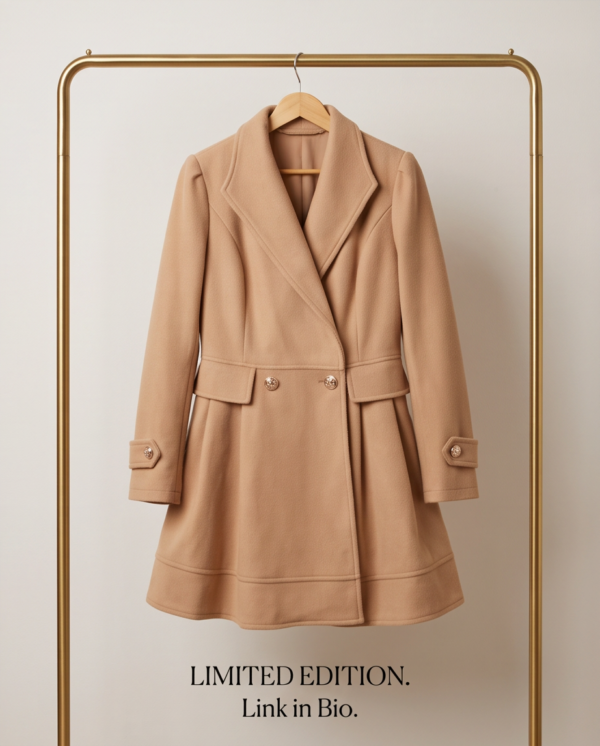 SHEIN Fit-and-Flare Coat with Gold Buttons – Camel, M