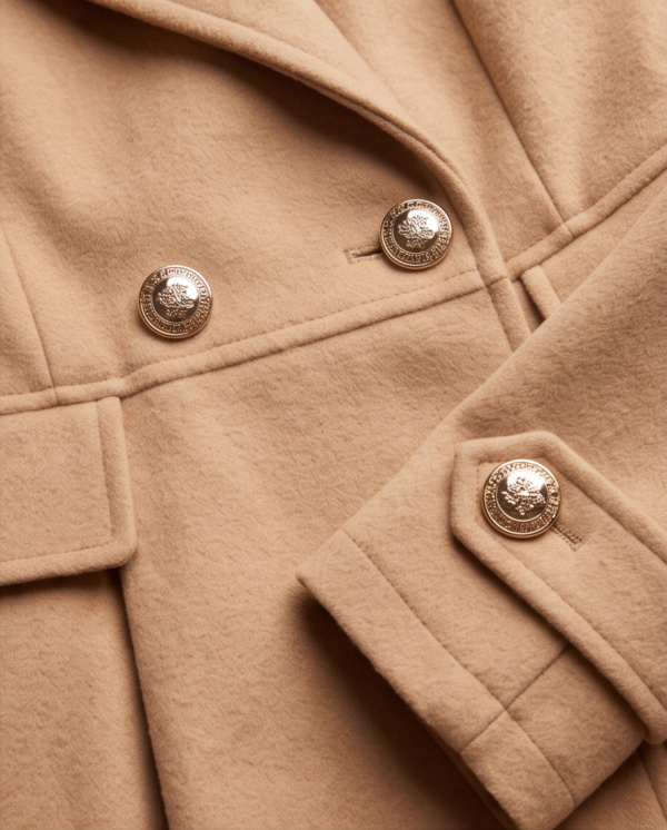 SHEIN Fit-and-Flare Coat with Gold Buttons – Camel, M