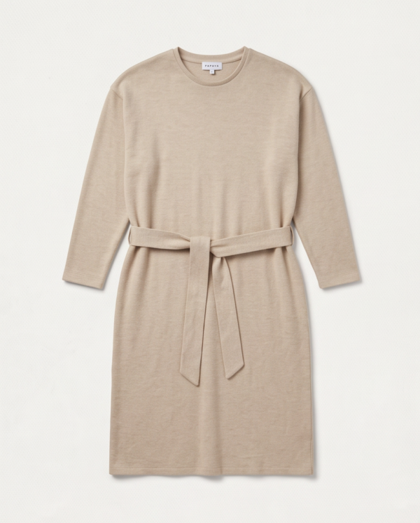 Papaya Belted Knit Midi Dress – Beige/Oatmeal, Size 12