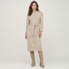 Papaya Belted Knit Midi Dress – Beige/Oatmeal, Size 12