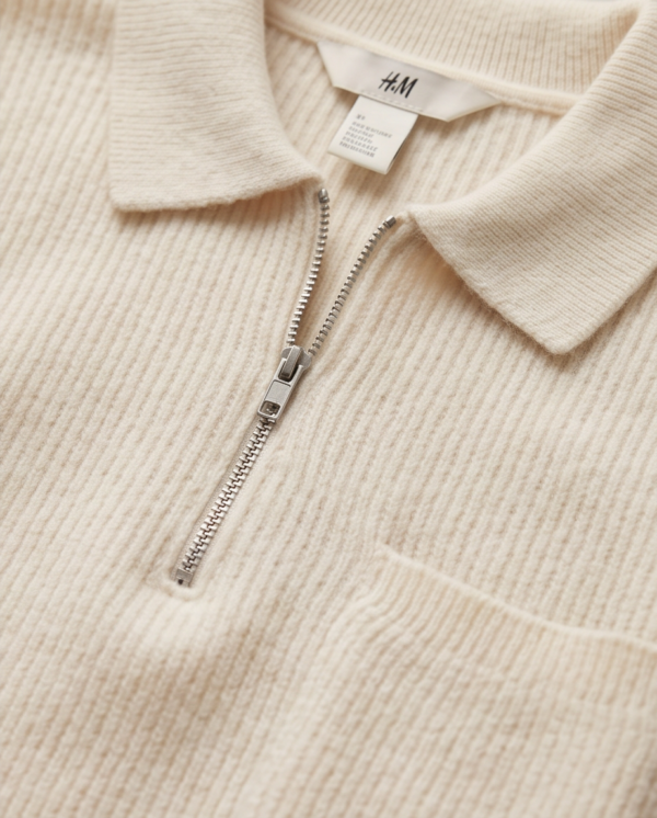 H&M Kids Half-Zip Knit Sweater with Collar – Cream, 10-12Y