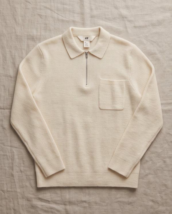H&M Kids Half-Zip Knit Sweater with Collar – Cream, 10-12Y