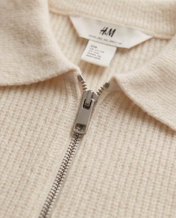 H&M Kids Half-Zip Knit Sweater with Collar – Cream, 10-12Y