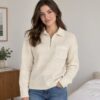 H&M Kids Half-Zip Knit Sweater with Collar – Cream, 10-12Y