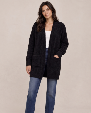 Primark Fluffy Knit Longline Cardigan with Pockets – Black, S