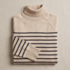 Primark Striped Turtleneck Knit Sweater – Beige/Navy, S