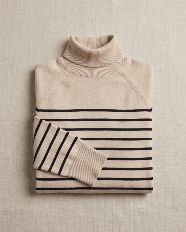 Primark Striped Turtleneck Knit Sweater – Beige/Navy, S