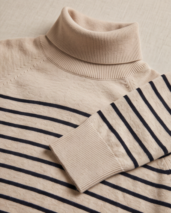 Primark Striped Turtleneck Knit Sweater – Beige/Navy, S