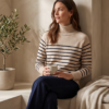 Primark Striped Turtleneck Knit Sweater – Beige/Navy, S