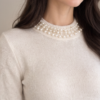 H&M Pearl-Embellished Knit Mini Dress – Cream, XS