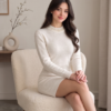 H&M Pearl-Embellished Knit Mini Dress – Cream, XS